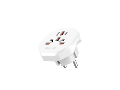 Adaptador de viaje Techancy MB2500 blanco, 2500 W (máx.), enchufe de la UE a global para viajes