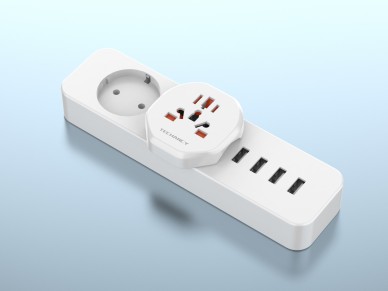 Adaptador de viaje Techancy MB2500 blanco, 2500 W (máx.), enchufe de la UE a global para viajes