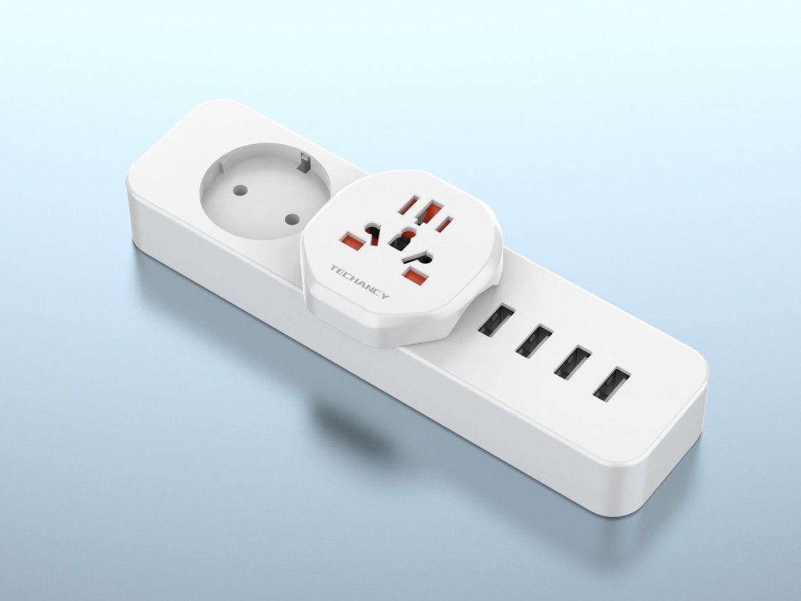 Techancy MB2500 White Travel Adapter, 2500W (Max.) EU to Global Plug for Cross-Border Travel