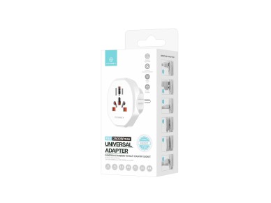 Adaptador de viaje Techancy MB2500 blanco, 2500 W (máx.), enchufe de la UE a global para viajes