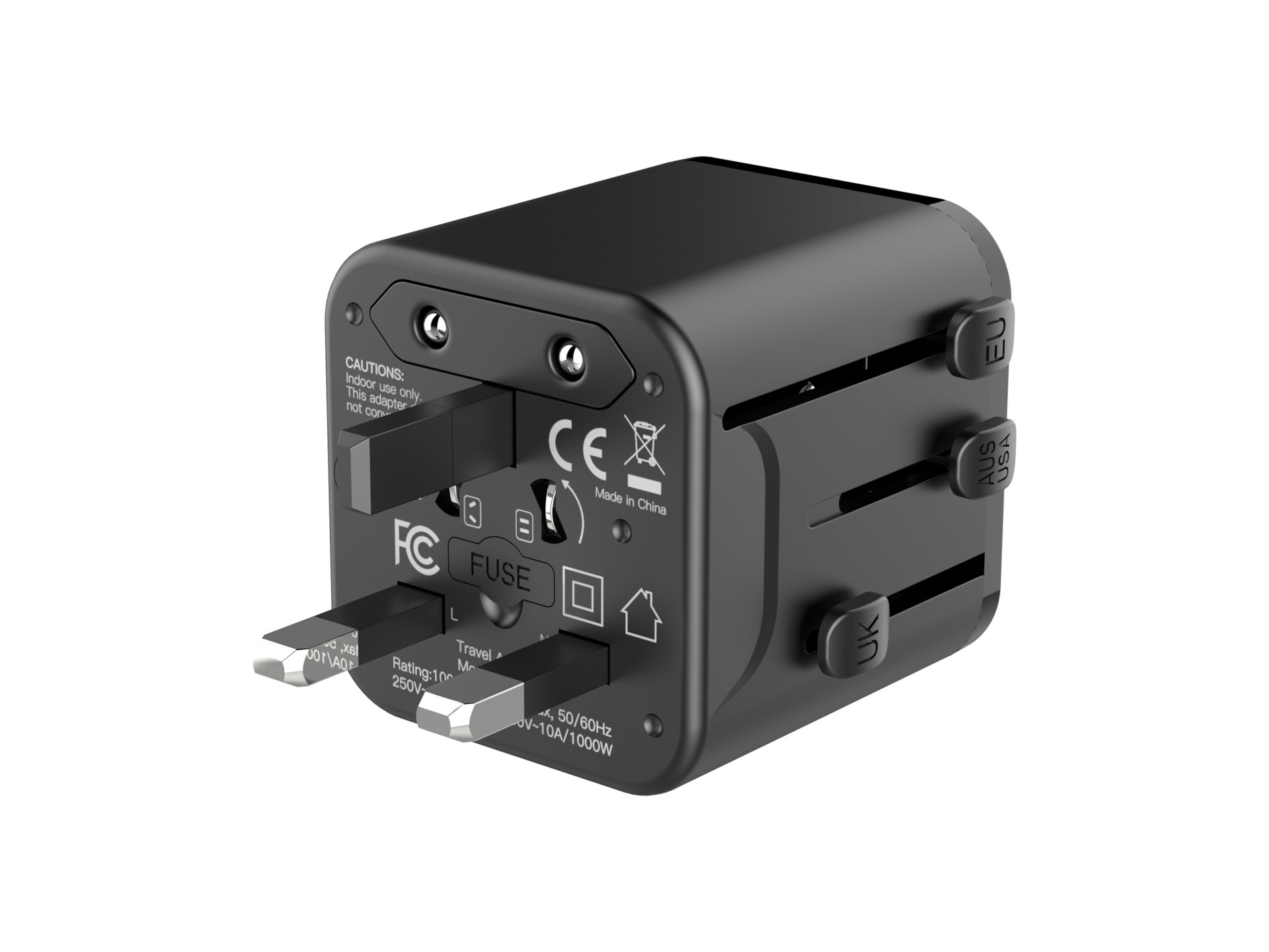 Techancy Adaptador Universal Viagem MB2502 Conversor Tomada Mundial 2500W 10A Compatibilidade UK EU