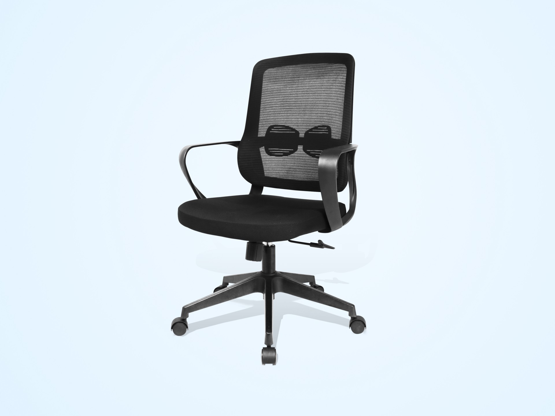 Techancy Black Computer Office Chair MD4900. Fabric seat. Curved lumbar support. Adjustable height a