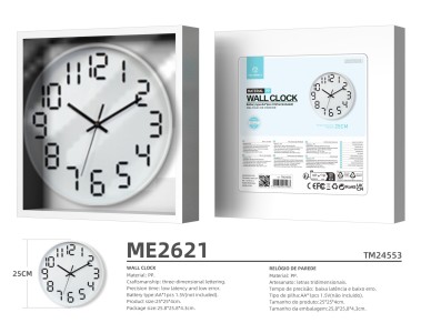 Techancy Rel�gio De Parede ME2621, 25 Cm De Di�metro, Gravado Em 3d, Rel�gio Silencioso Para Casa, E