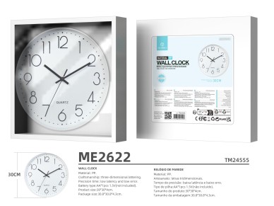 Techancy Rel�gio De Parede ME2622, 30 Cm De Di�metro, Gravado Em 3d, Rel�gio Silencioso Para Casa, E