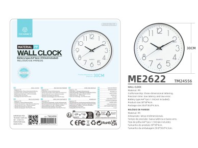 Techancy Rel�gio De Parede ME2622, 30 Cm De Di�metro, Gravado Em 3d, Rel�gio Silencioso Para Casa, E