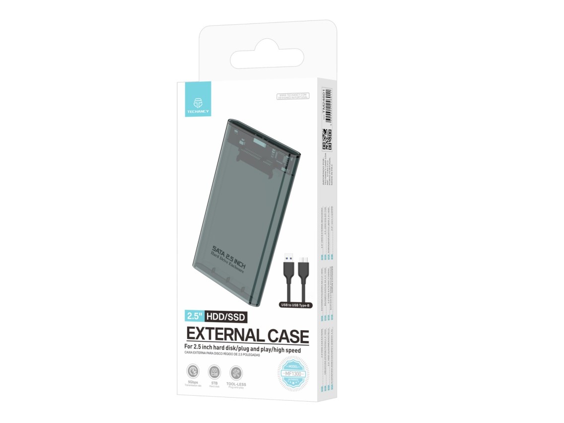 Techancy 2.5" SATA External HDD/SSD Enclosure Black MF1300, with Hi-Speed USB3.0, Portable