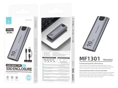 Techancy High-Speed Portable M.2 NVMe SSD Enclosure MF1301 Gray, 10Gbps with USB-C, Compatible and E