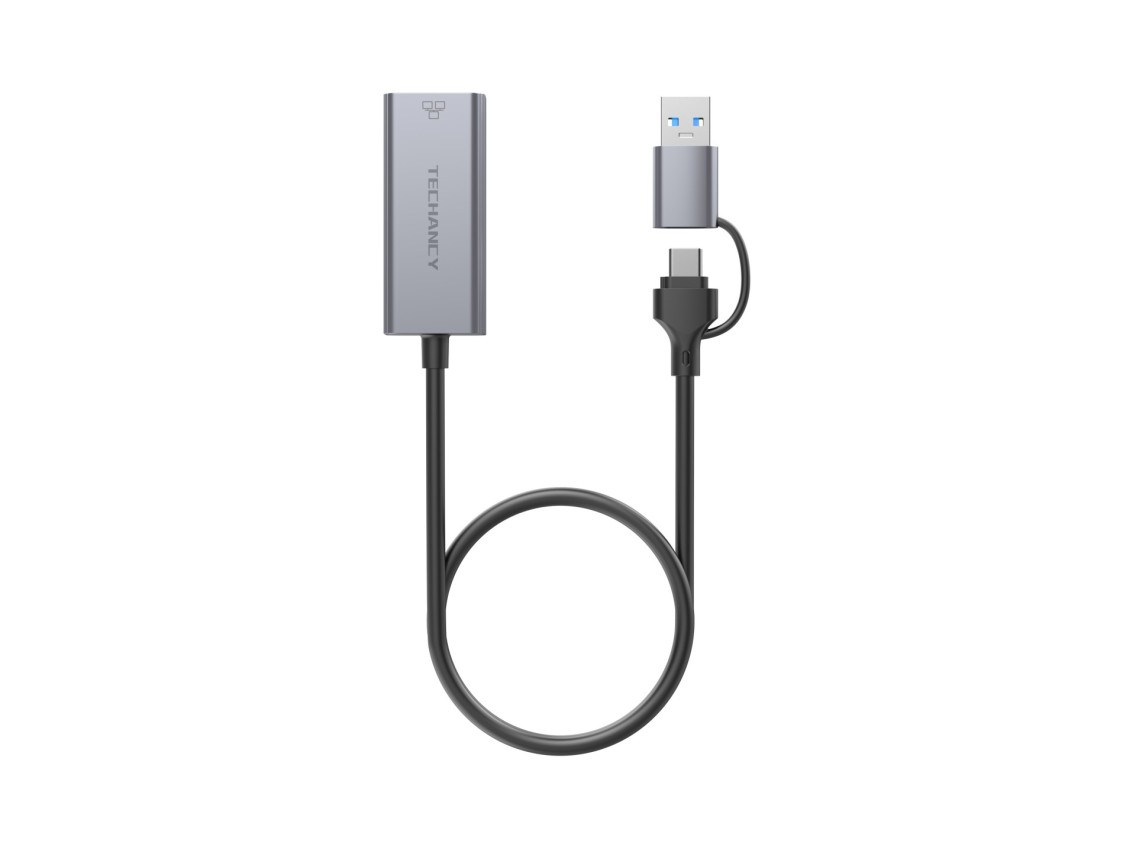Adaptador Ethernet Techancy USB-A/USB-C a RJ-45 MG1425, compatible con sistemas Mac OS, iOS y Window