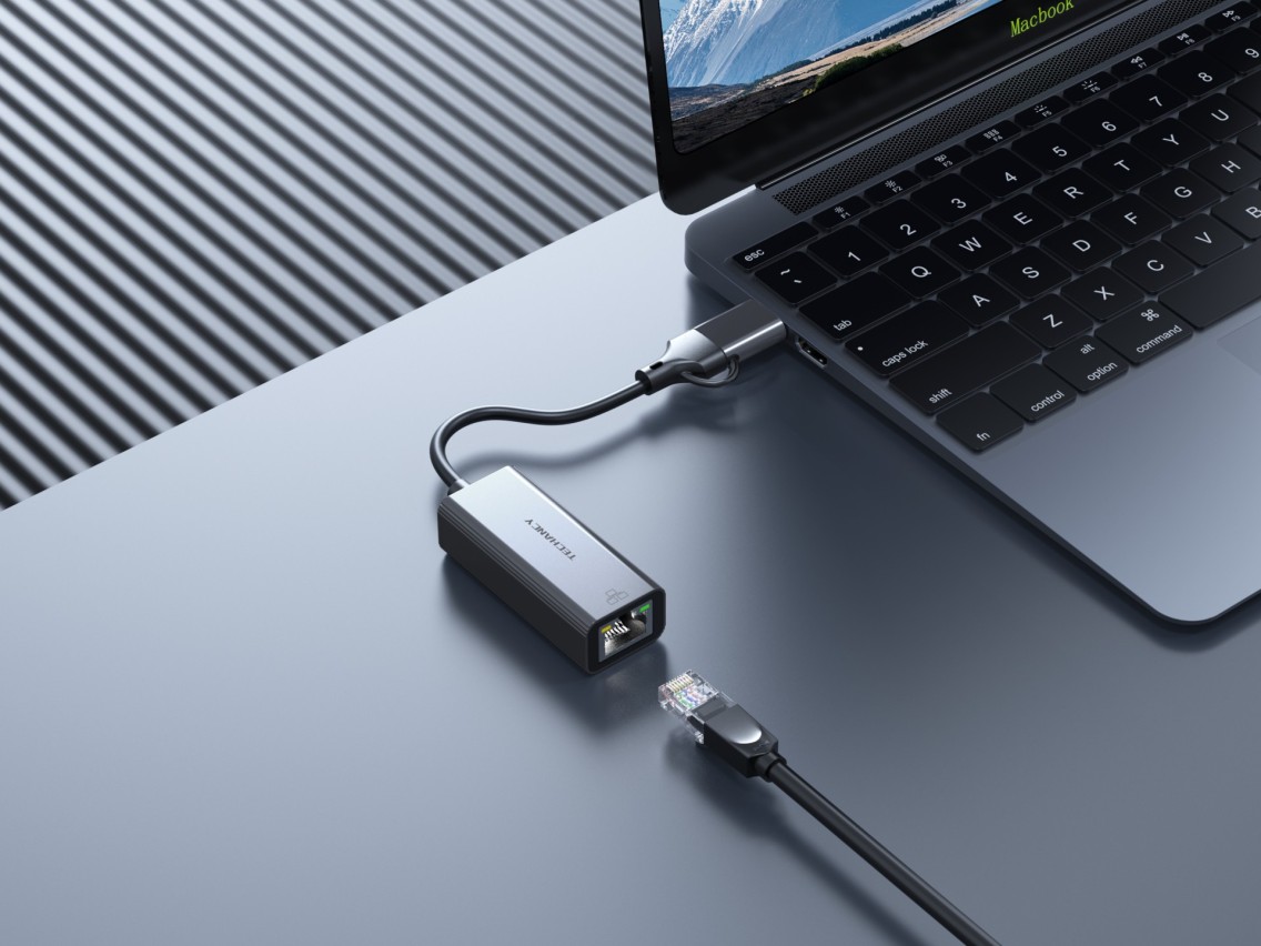 Adaptador Ethernet Techancy USB-A/USB-C a RJ-45 MG1425, compatible con sistemas Mac OS, iOS y Window