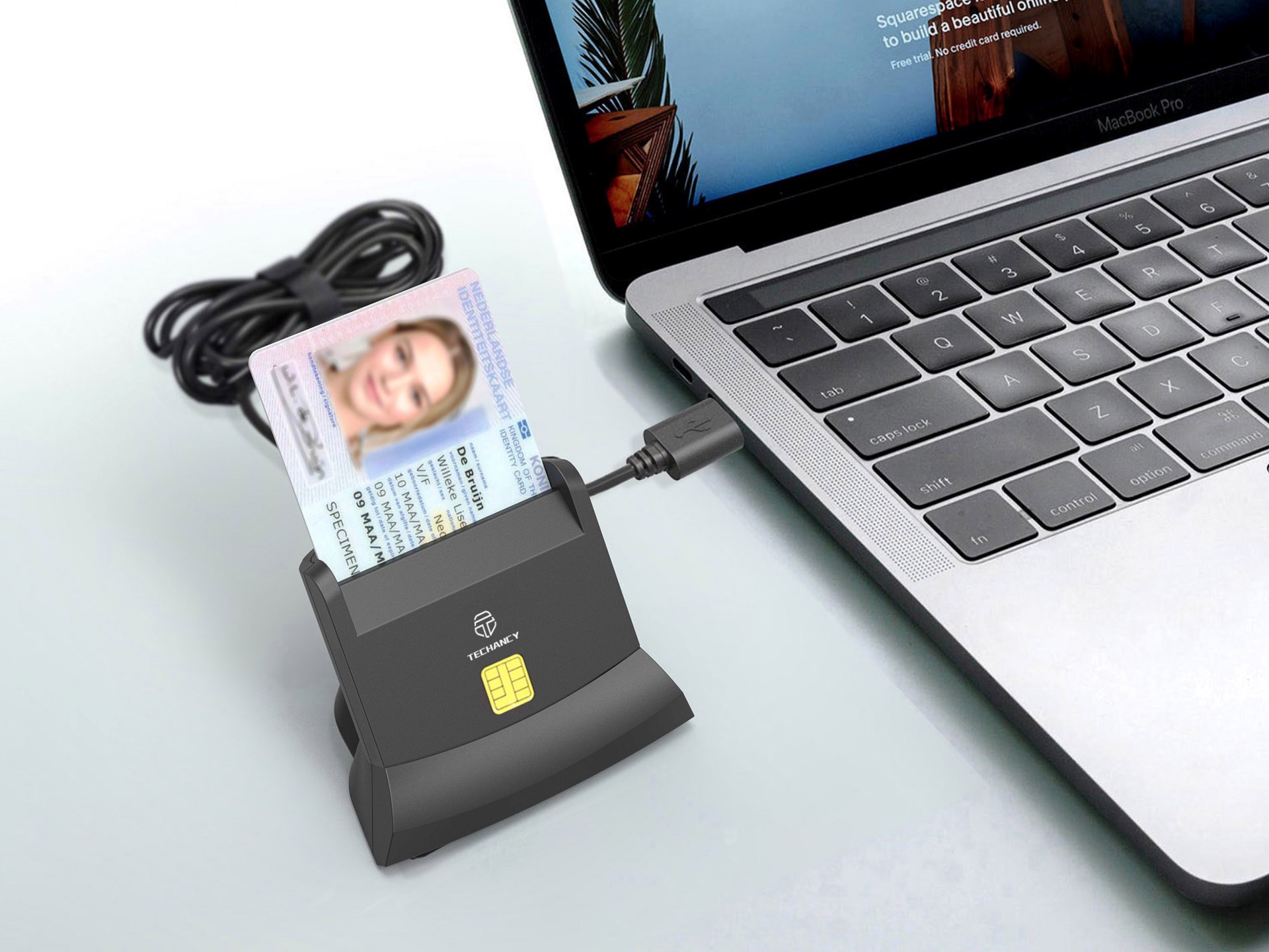 Techancy Leitor de cartão inteligente MI0630, interface USB 2.0, suporta vários tipos de cartões, co