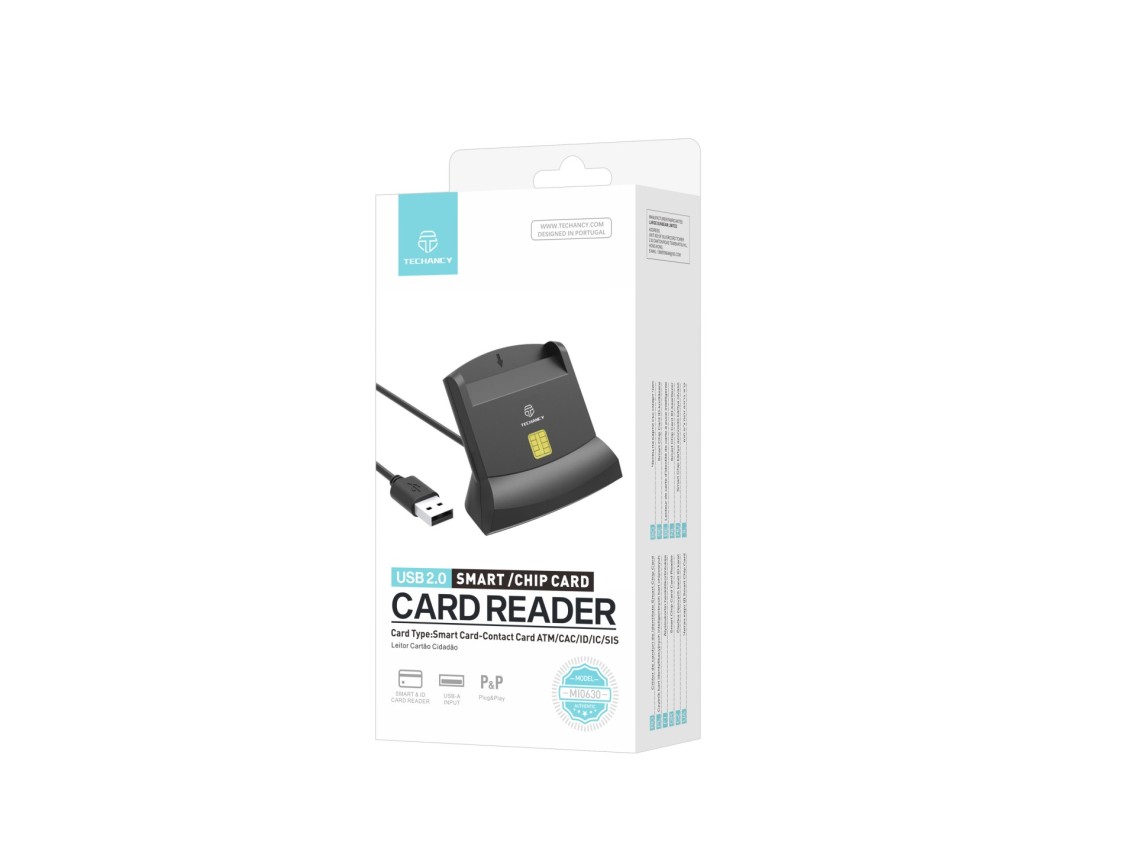 Techancy Leitor de cartão inteligente MI0630, interface USB 2.0, suporta vários tipos de cartões, co