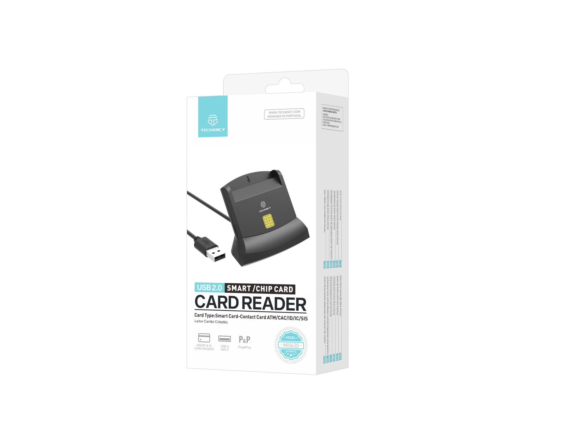 Techancy Leitor de cartão inteligente MI0630, interface USB 2.0, suporta vários tipos de cartões, co
