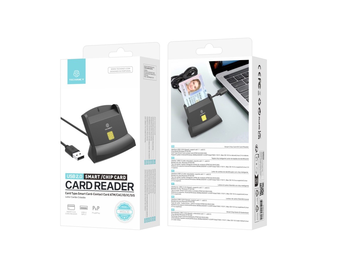 Techancy Leitor de cartão inteligente MI0630, interface USB 2.0, suporta vários tipos de cartões, co