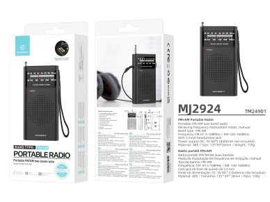 Techancy MJ2924 Radio portatil FM AM com sintonia manual entrada fone 3.5mm pilhas AA*2 nao incluida