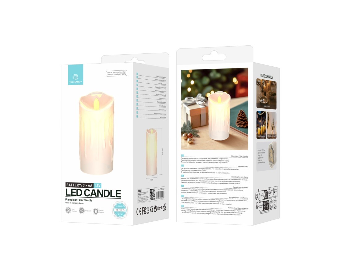 Techancy LED Candle ML1051 Flameless Realistic Pillar Flickering Flame Christmas Decoration Wedding
