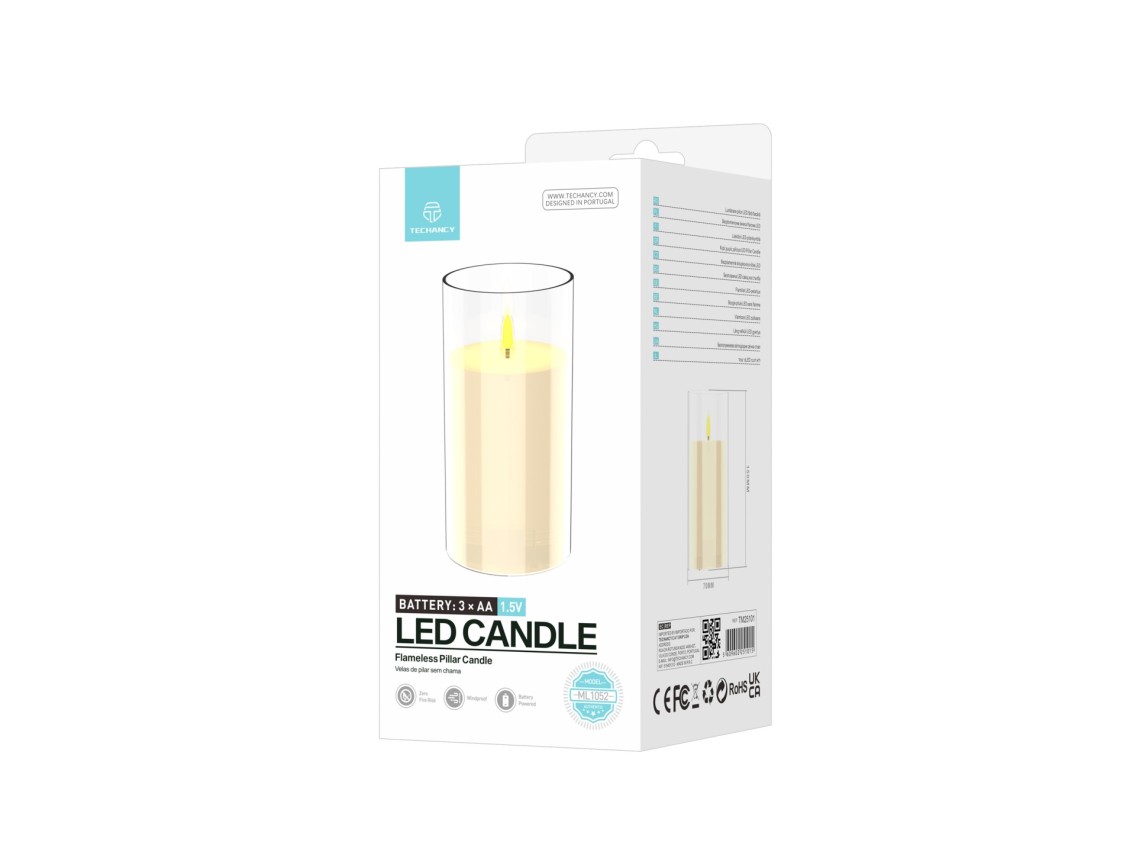 Techancy LED Candle ML1052 Flameless Pillar Transparent Cup Realistic Christmas Decoration Wedding P