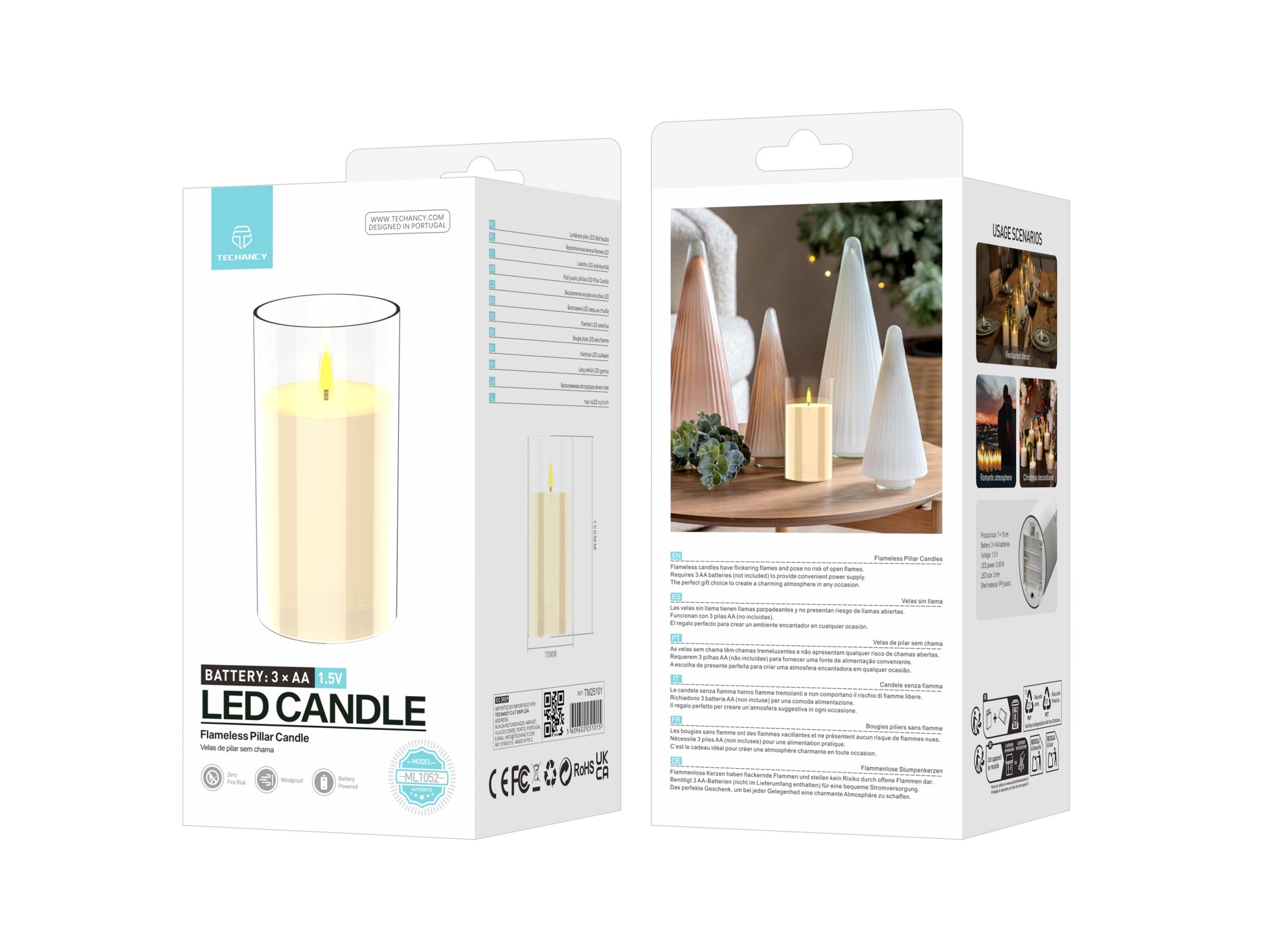 Techancy LED Candle ML1052 Flameless Pillar Transparent Cup Realistic Christmas Decoration Wedding P