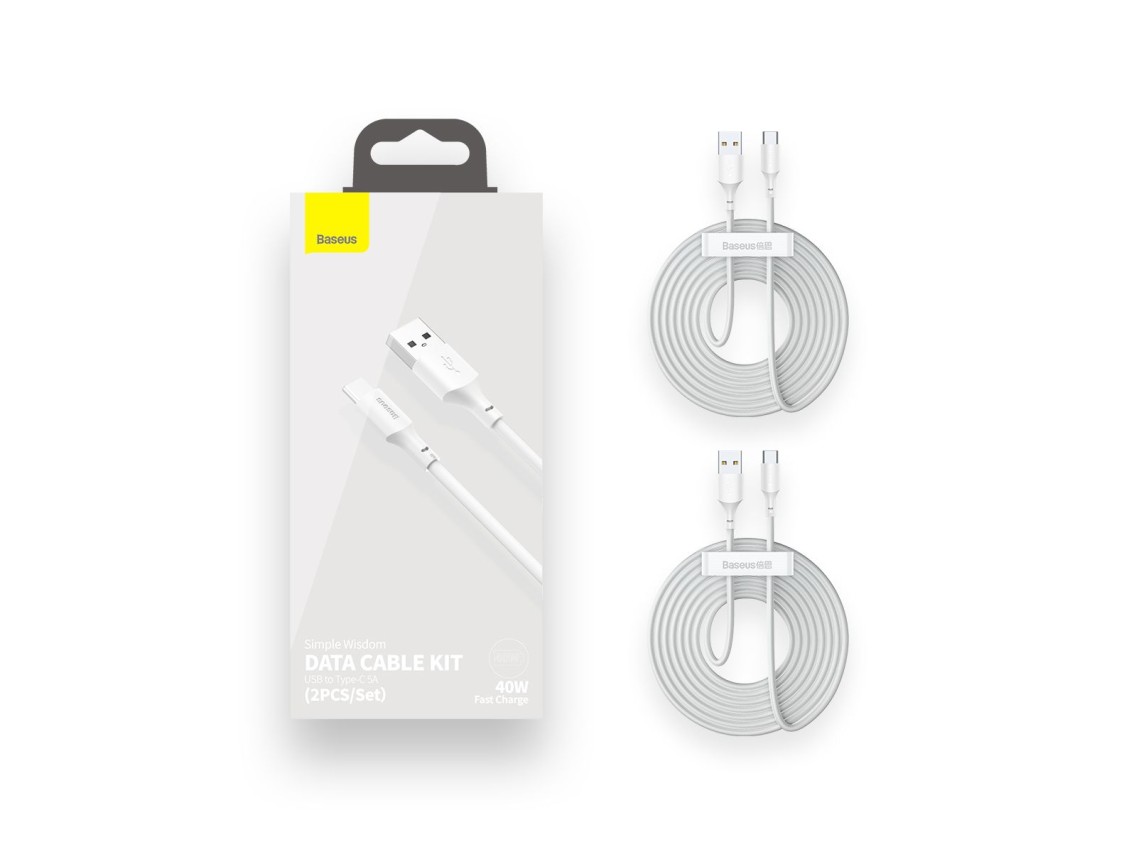 Cable Baseus Simple Wisdom USB - USB-C 1,5 m 5A blanco 2 uds