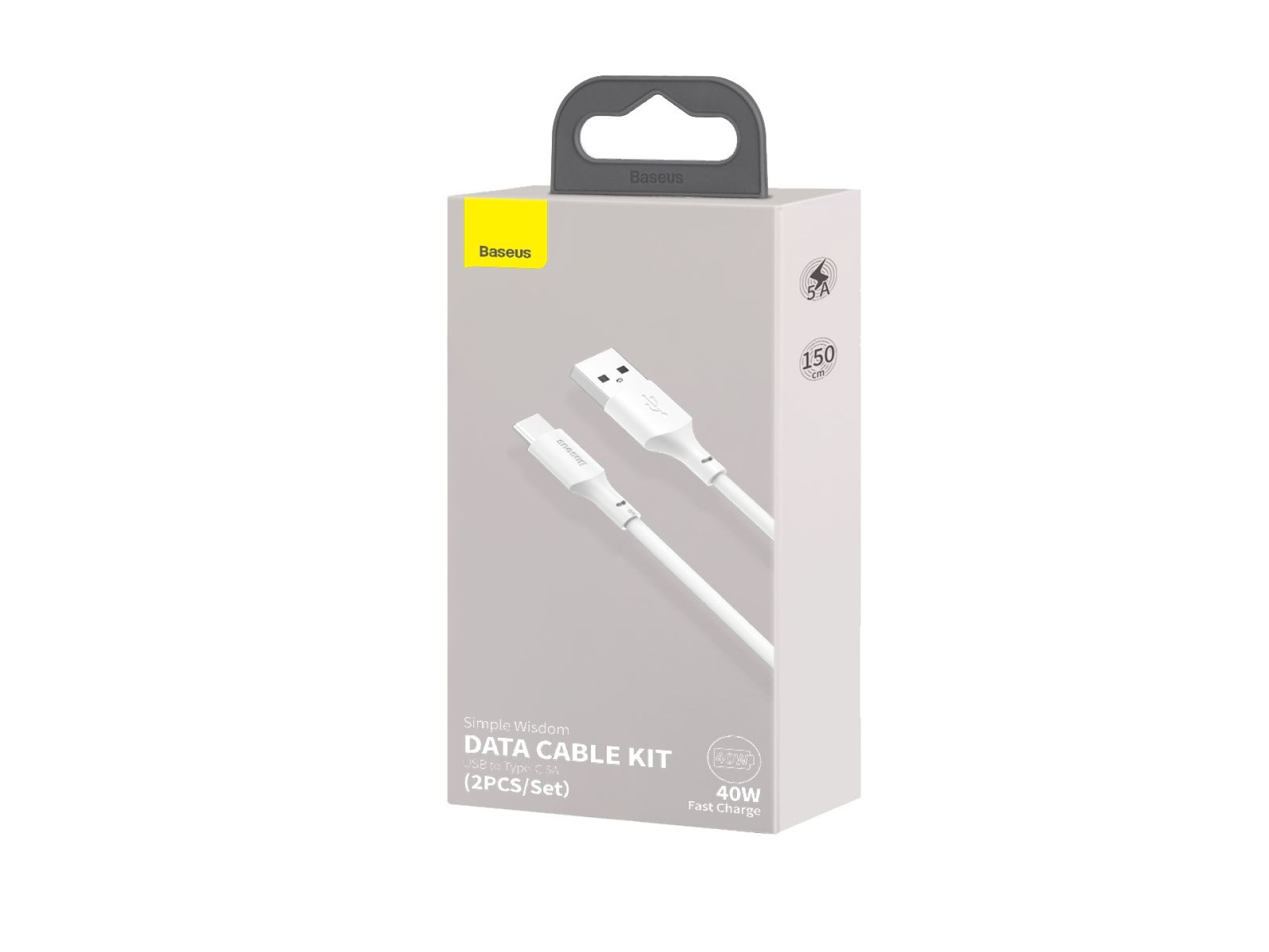 Cable Baseus Simple Wisdom USB - USB-C 1,5 m 5A blanco 2 uds