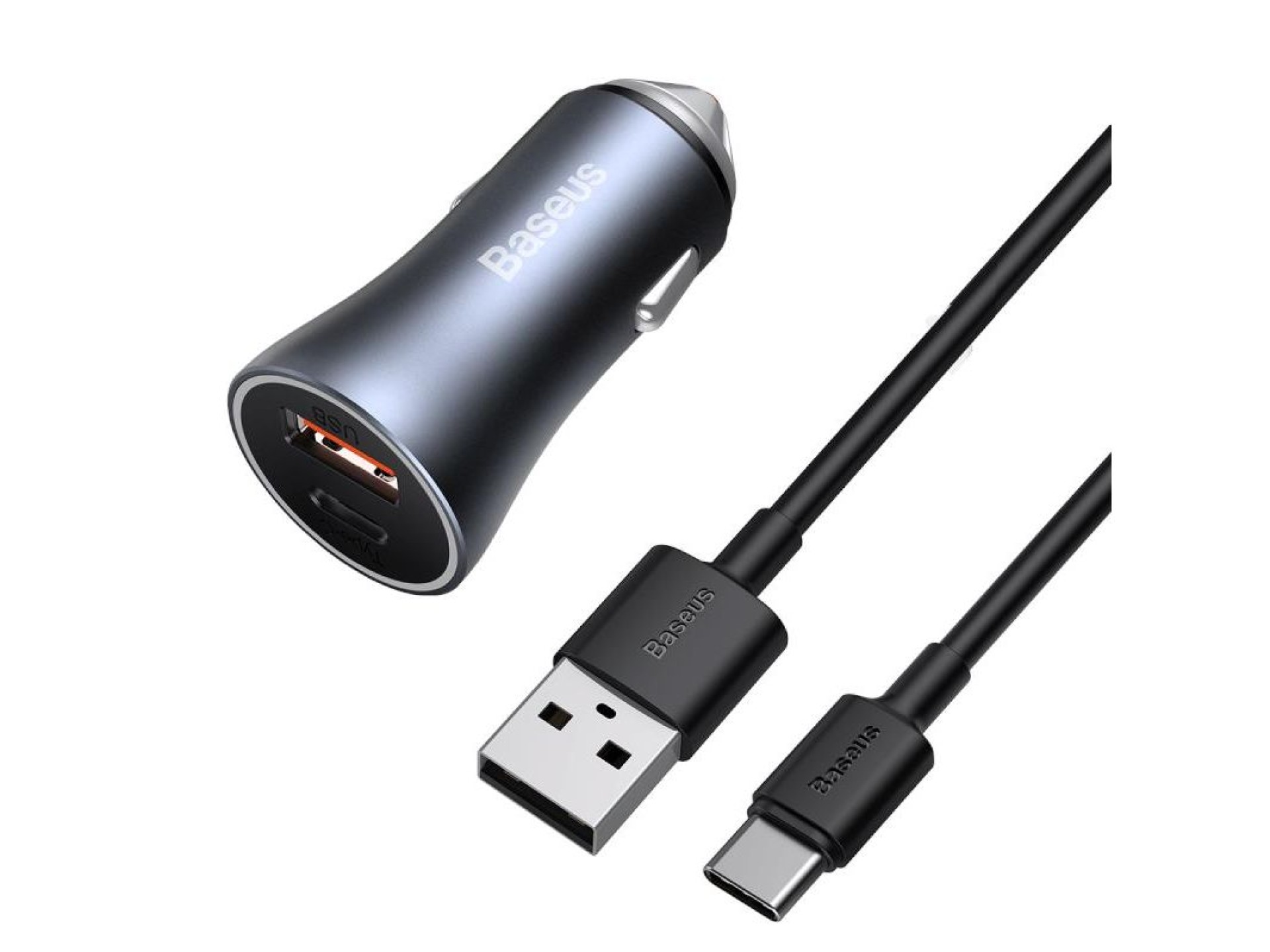 Baseus car charger Golden Contactor Pro 1x USB 1x USB-C QC 40W black + cable USB - USB-C 5A