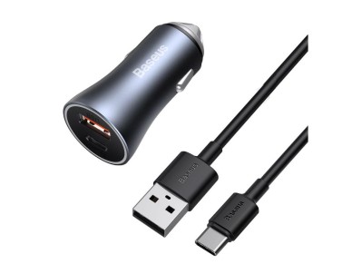 Cargador de coche Baseus Golden Contactor Pro 1x USB 1x USB-C QC 40W negro + cable USB - USB-C 5A