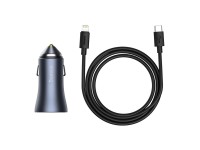 Cargador de coche Baseus Golden Contactor Pro 1x USB 1x USB-C QC 40W negro + cable Lightning - USB-C