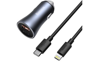 Baseus car charger Golden Contactor Pro 1x USB 1x USB-C QC 40W black + cable Lightning - USB-C Baseus car charger Golden Contactor Pro 1x USB 1x USB-C QC 40W black + cable Lightning - USB-C