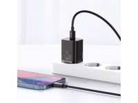 Carregador de parede Baseus Super Si PD 20W 1x USB-C preto + USB-C - Cabo Lightning Carregador de parede Baseus Super Si PD 20W 1x USB-C preto + USB-C - Cabo Lightning