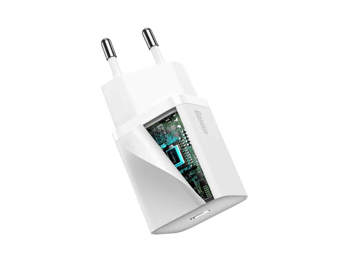 Cargador de pared Baseus Super Si PD 20W 1x USB-C blanco + cable USB-C - Lightning