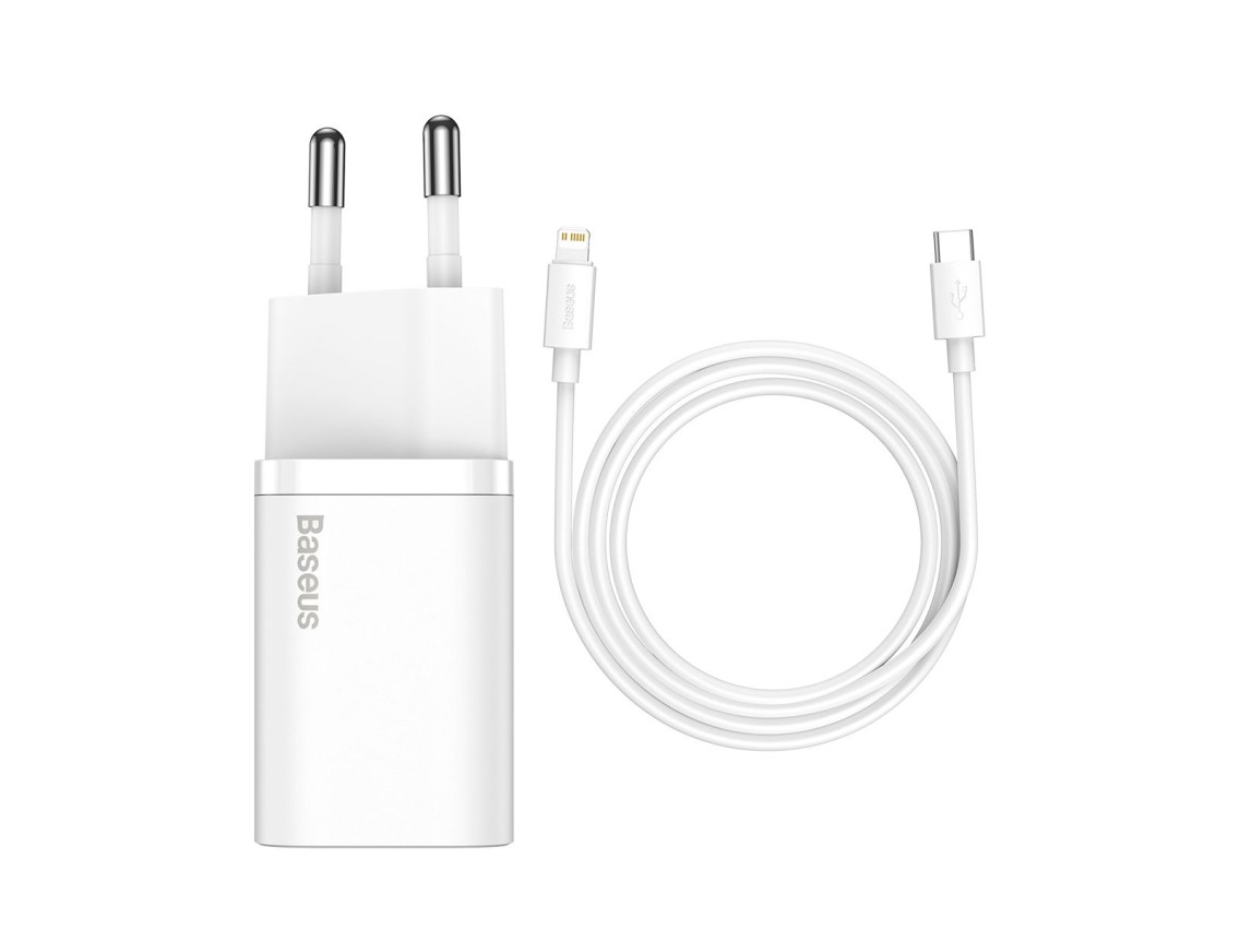 Cargador de pared Baseus Super Si PD 20W 1x USB-C blanco + cable USB-C - Lightning