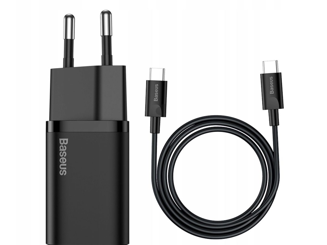 Carregador de parede Baseus Super Si PD 25W 1x USB-C preto + USB-C - cabo USB-C