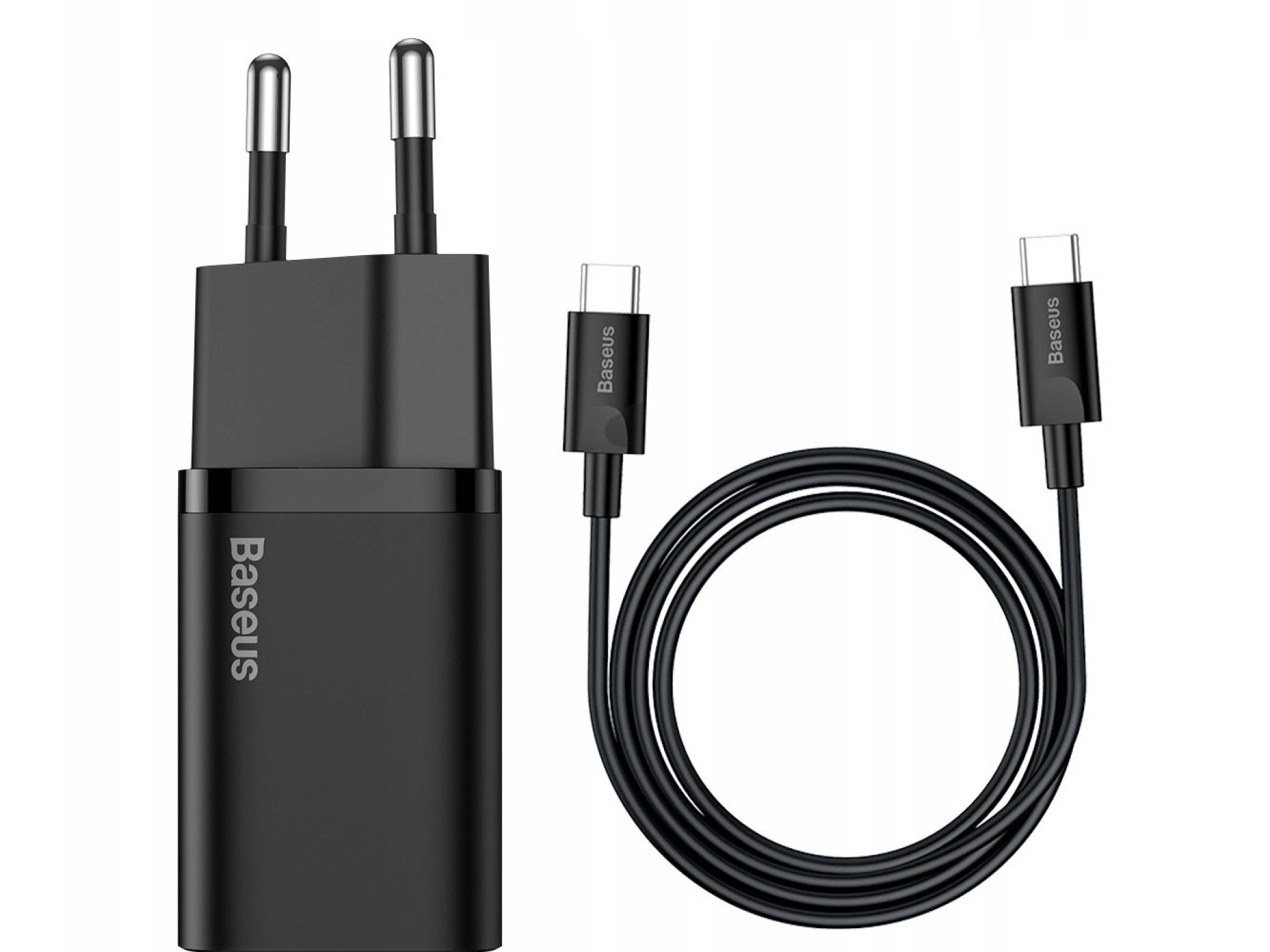 Carregador de parede Baseus Super Si PD 25W 1x USB-C preto + USB-C - cabo USB-C