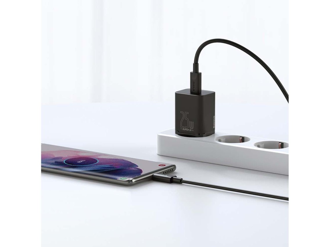 Cargador de pared Baseus Super Si PD 25W 1x USB-C negro + cable USB-C