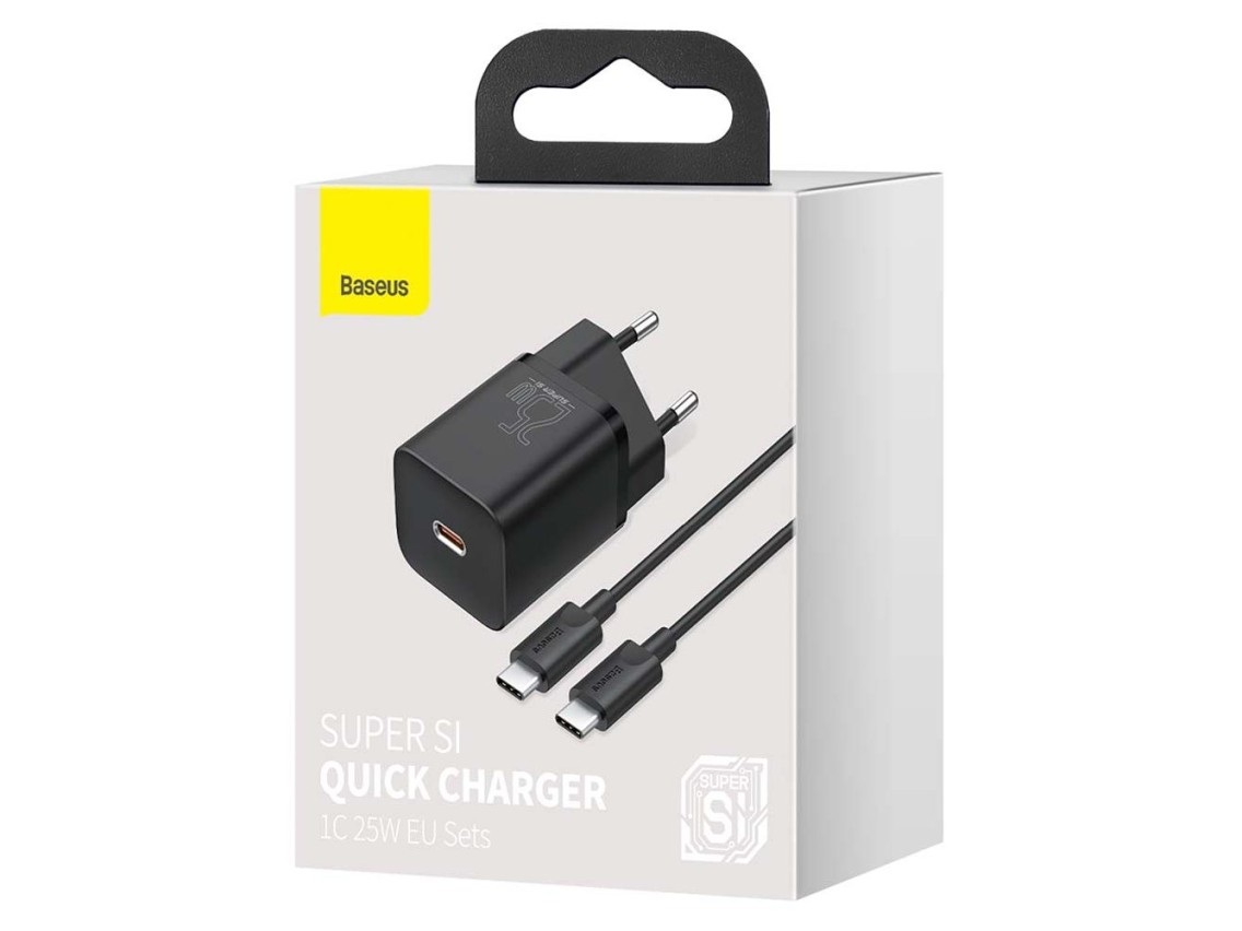 Cargador de pared Baseus Super Si PD 25W 1x USB-C negro + cable USB-C