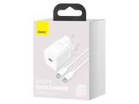 Carregador de parede Baseus Super Si PD 25W 1x USB-C branco + cabo USB-C - USB-C Carregador de parede Baseus Super Si PD 25W 1x USB-C branco + cabo USB-C - USB-C