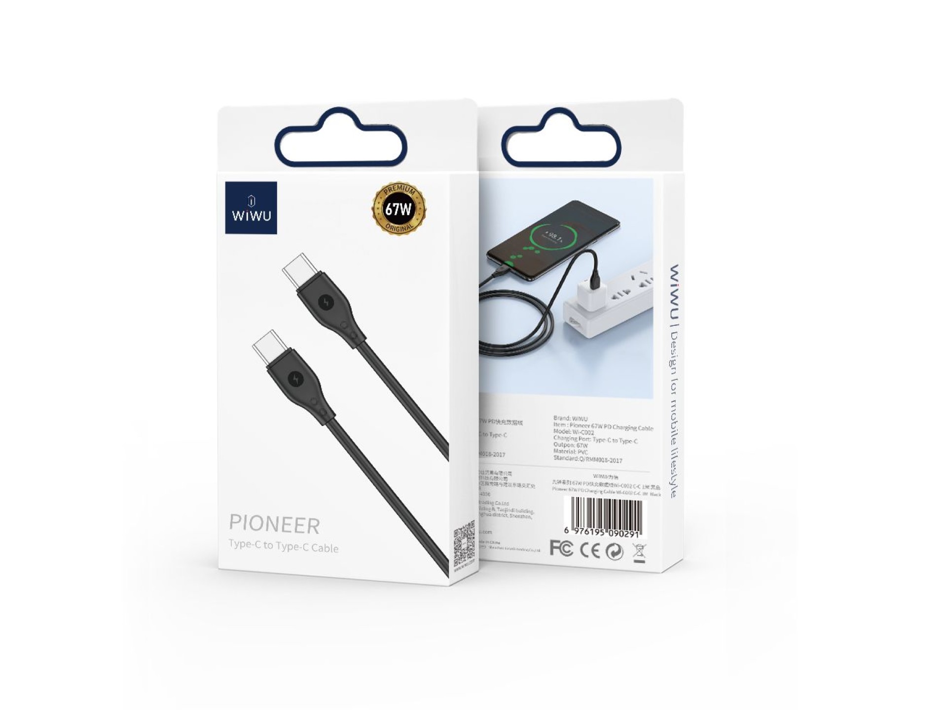 Cabo WIWU Pioneer Wi-C002 USB-C - USB-C 67W preto