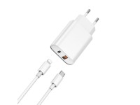 Carregador de parede WIWU Wi-U002 PD + QC 20W 1x USB 1x USB-C branco + cabo USB-C - Lightning Carregador de parede WIWU Wi-U002 PD + QC 20W 1x USB 1x USB-C branco + cabo USB-C - Lightning