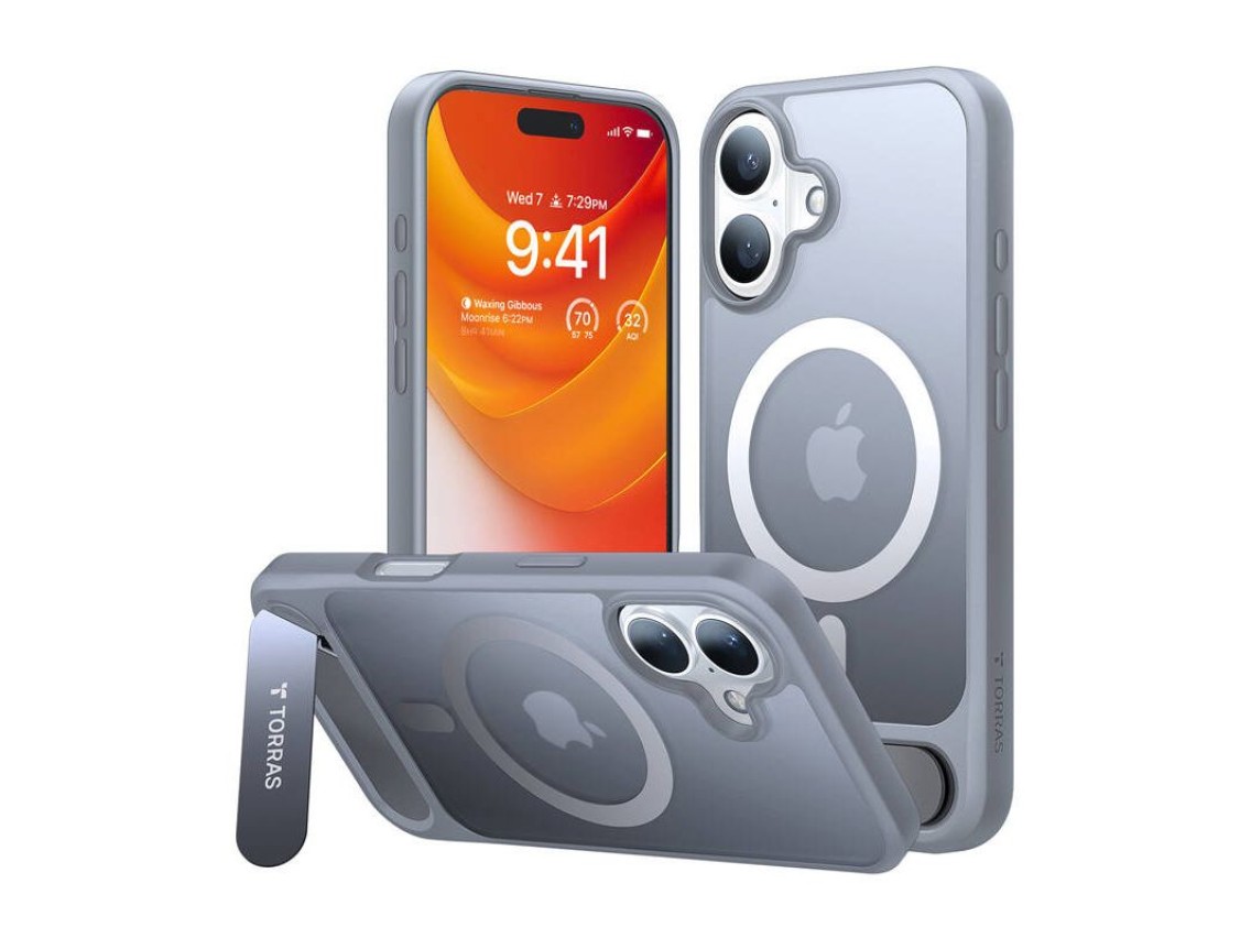 Estuche Torras Pstand Series para iPhone 16 Plus (gris titanio)