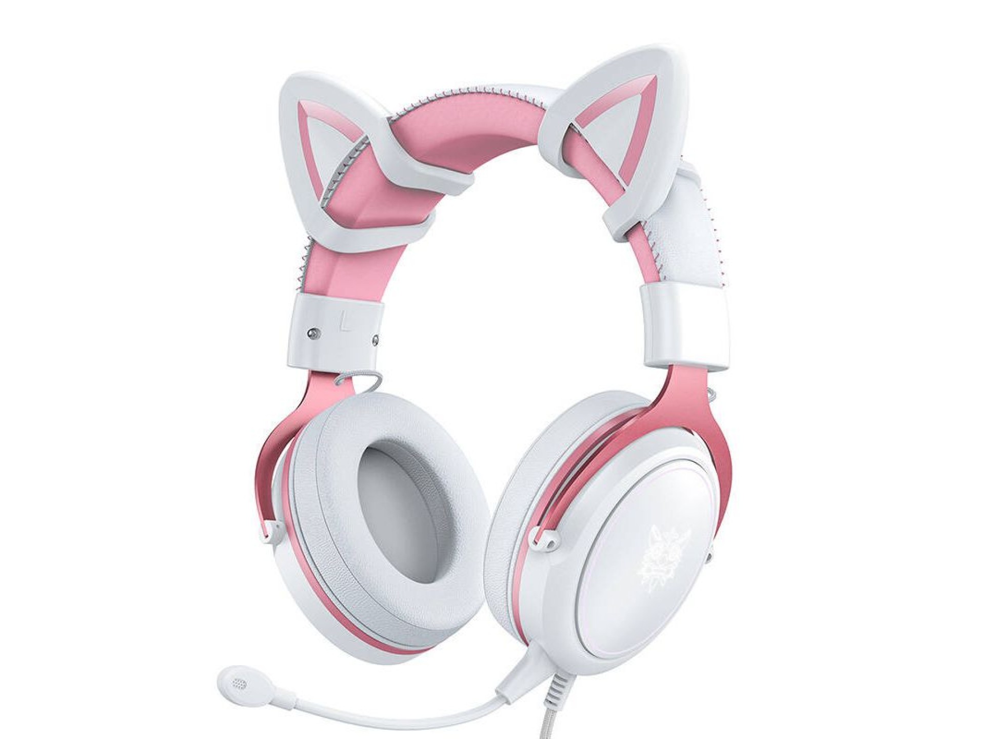 Fones de ouvido gamer ONIKUMA X10 branco/rosa/orelhas de gato