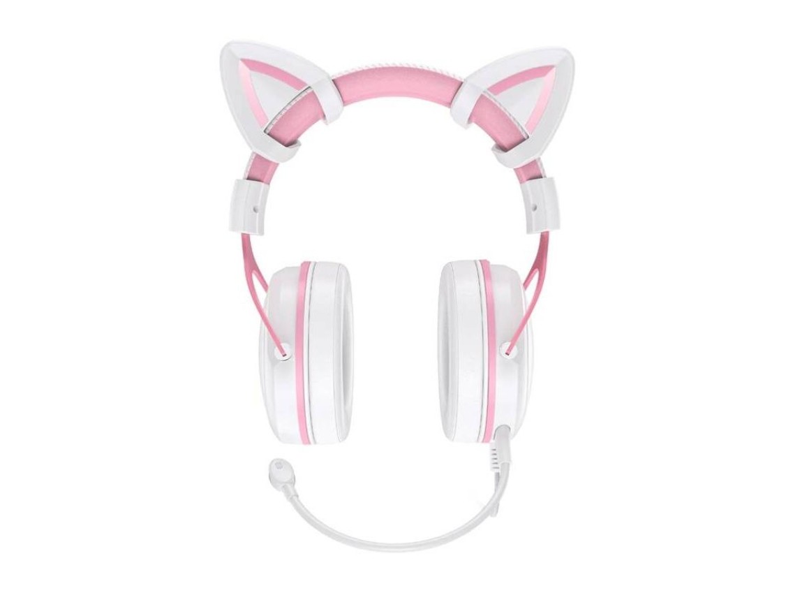 Fones de ouvido gamer ONIKUMA X10 branco/rosa/orelhas de gato
