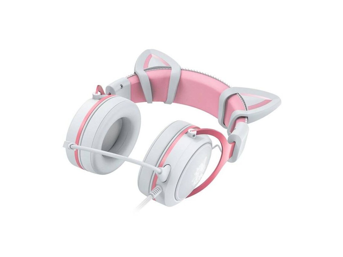 Fones de ouvido gamer ONIKUMA X10 branco/rosa/orelhas de gato