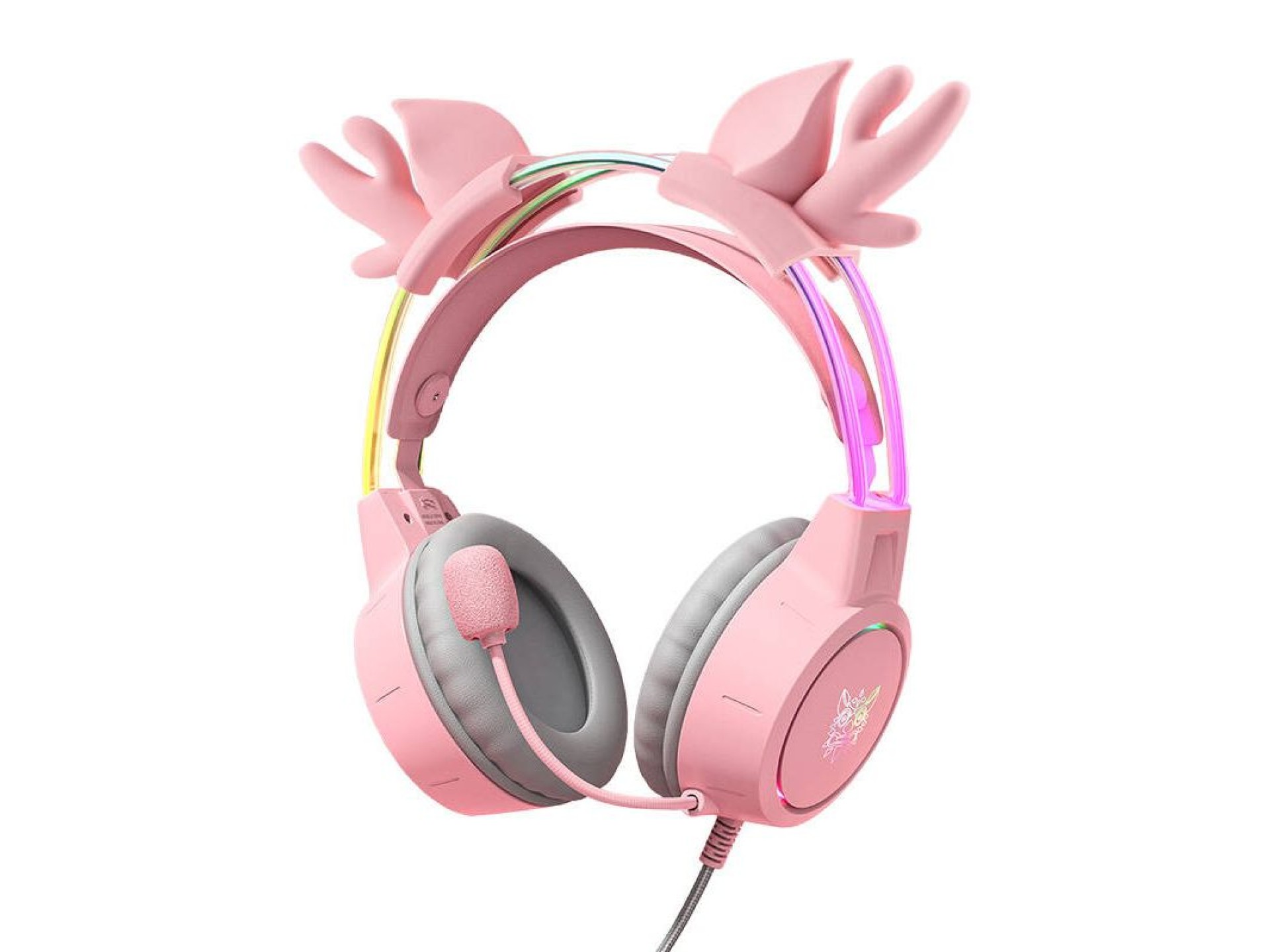 Fones de ouvido gamer ONIKUMA X15Pro rosa/chifres de veado
