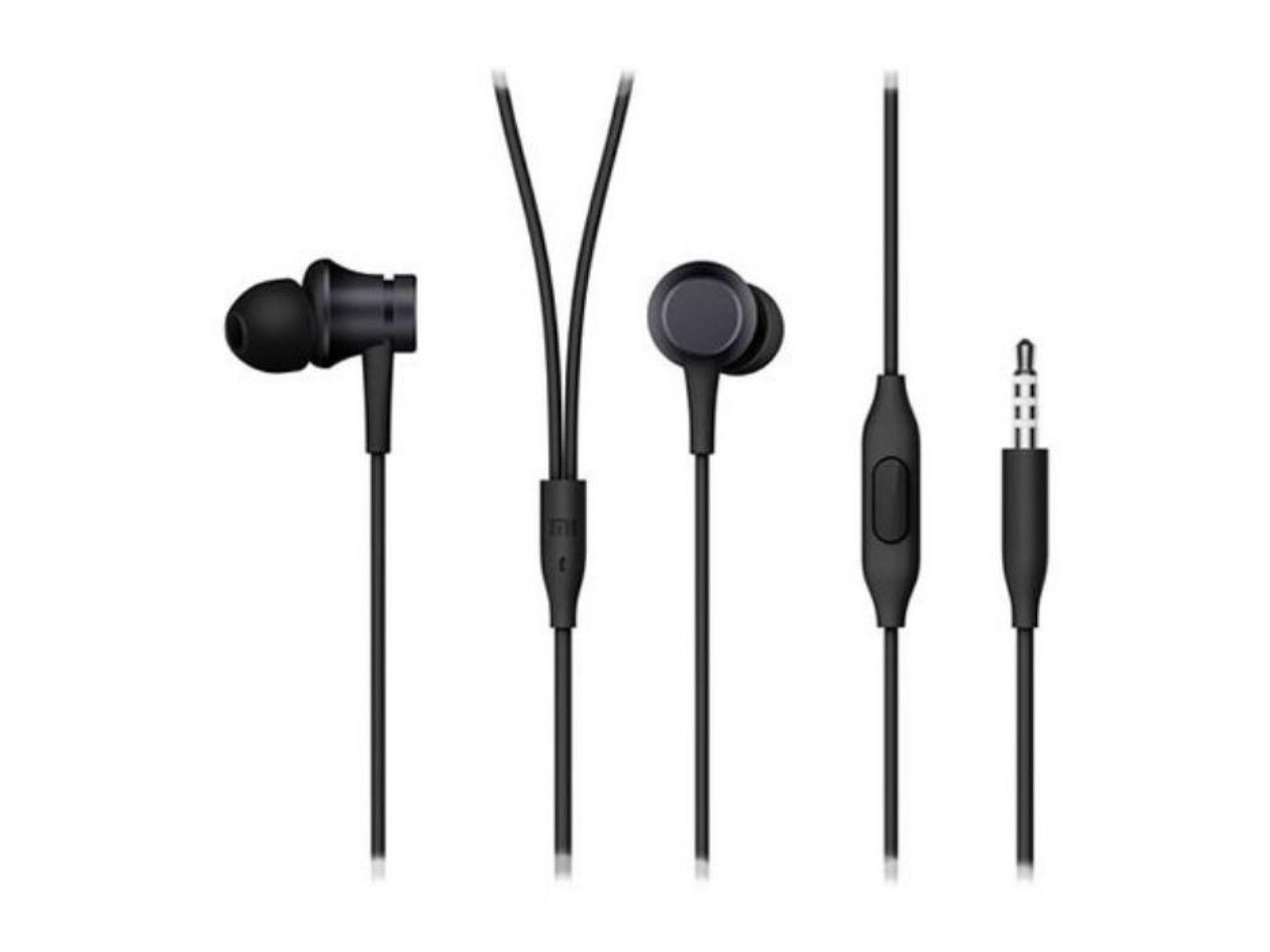 Fones de ouvido intra-auriculares básicos Xiaomi Mi com microfone, conector de 3,5 mm, pretos.
