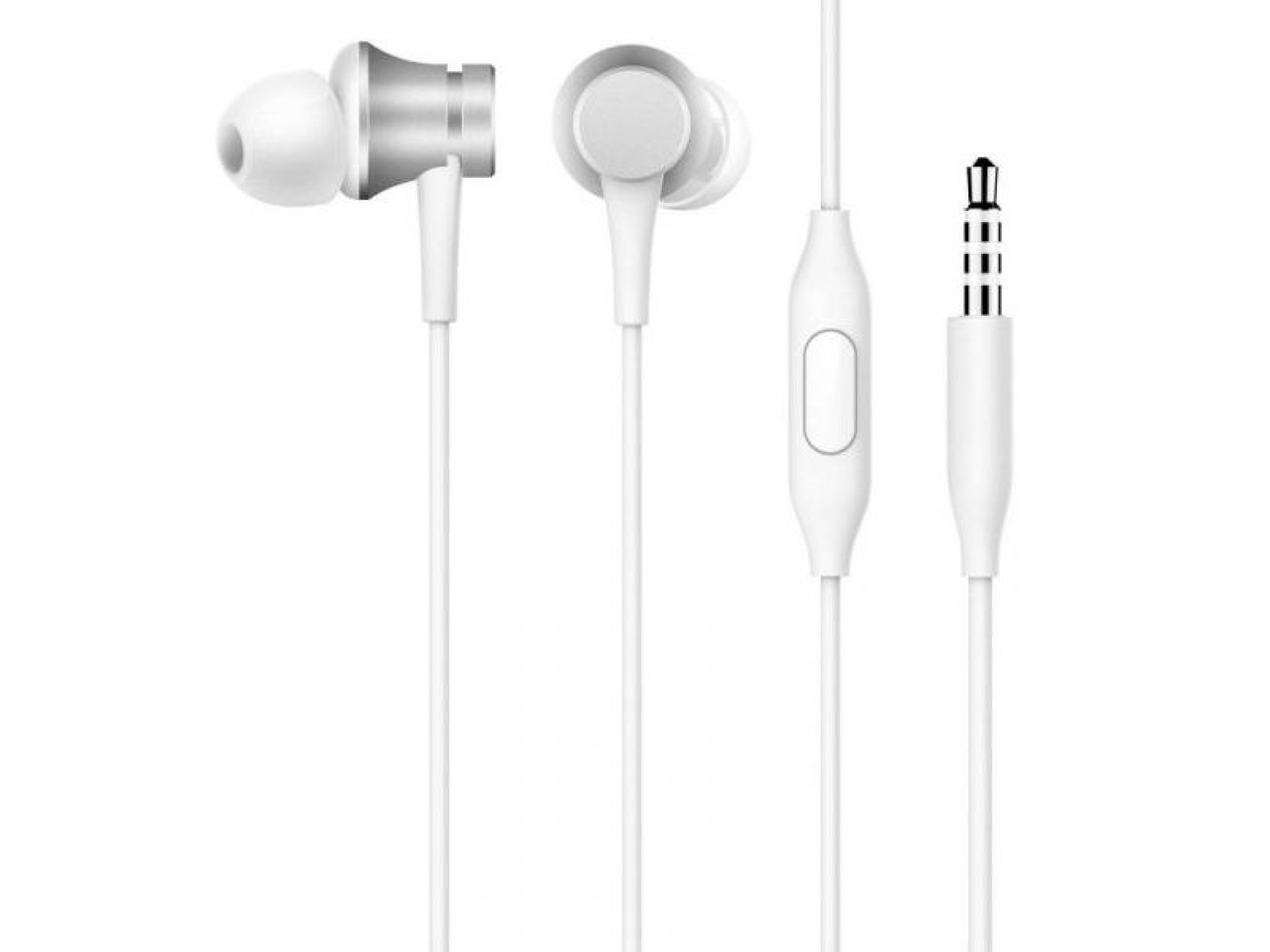Fones de ouvido intra-auriculares básicos Xiaomi Mi com microfone, conector de 3,5 mm, prateados