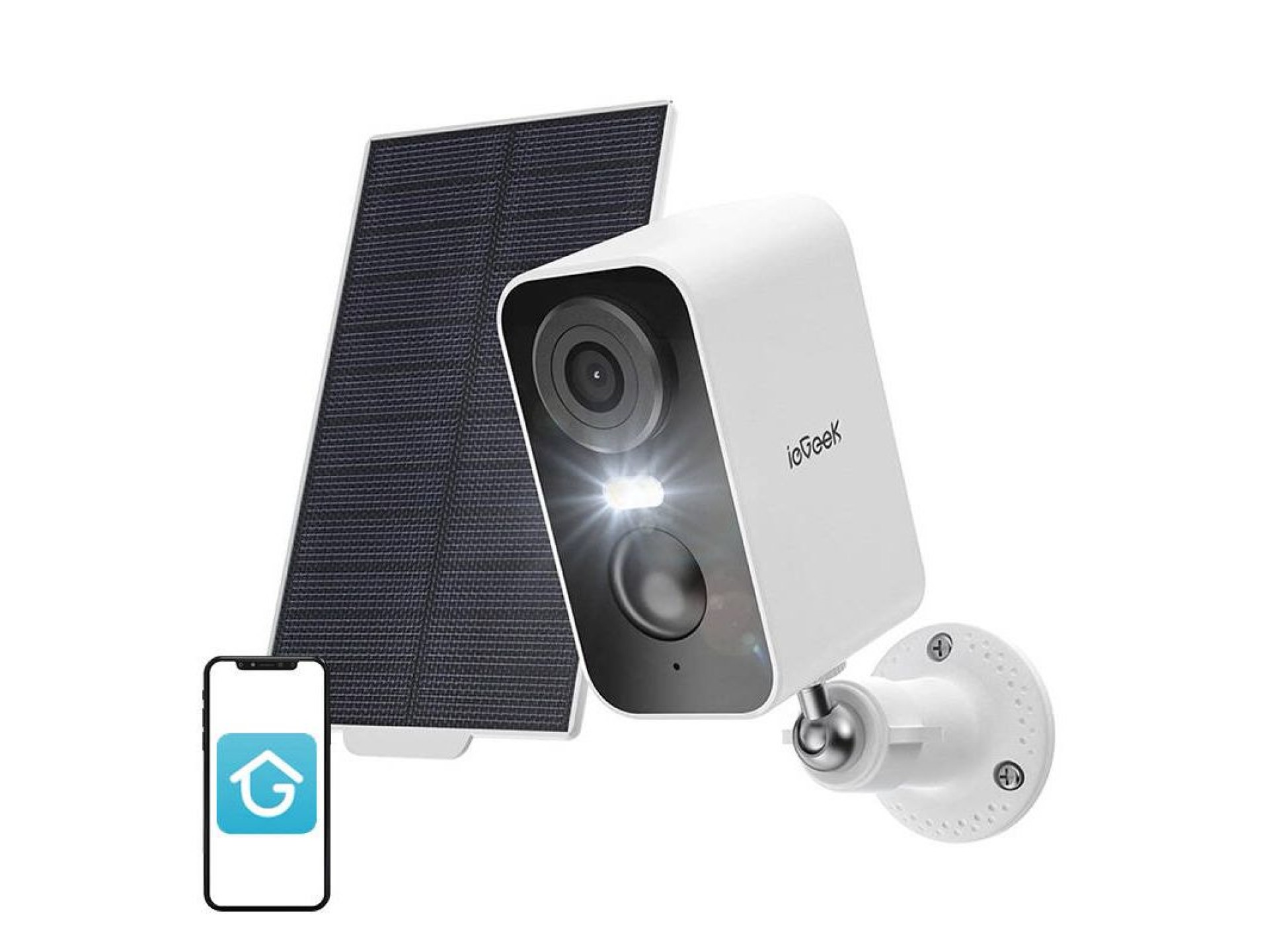 Cámara exterior inalámbrica WiFi de 3 MP ieGeek ZS-GX3S blanca con panel solar