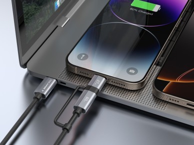 Techancy TB1743 2-in-1 Fast Charging Cable 1m USB-C to USB-C 60W and USB-C to Lightning 27W Durable 