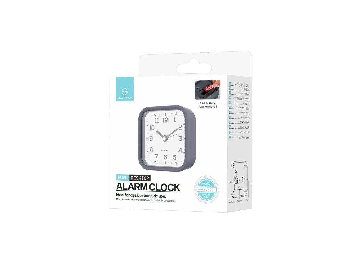 Techancy Mini ME2623 Silent Desk Alarm Clock, Large Numbers, HD Mirror, ABS Body, Portable for Bedro
