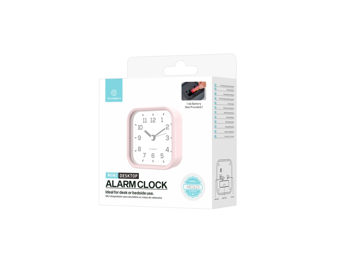 Techancy Mini ME2623 Silent Desk Alarm Clock, Large Numbers, HD Mirror, ABS Body, Portable for Bedro