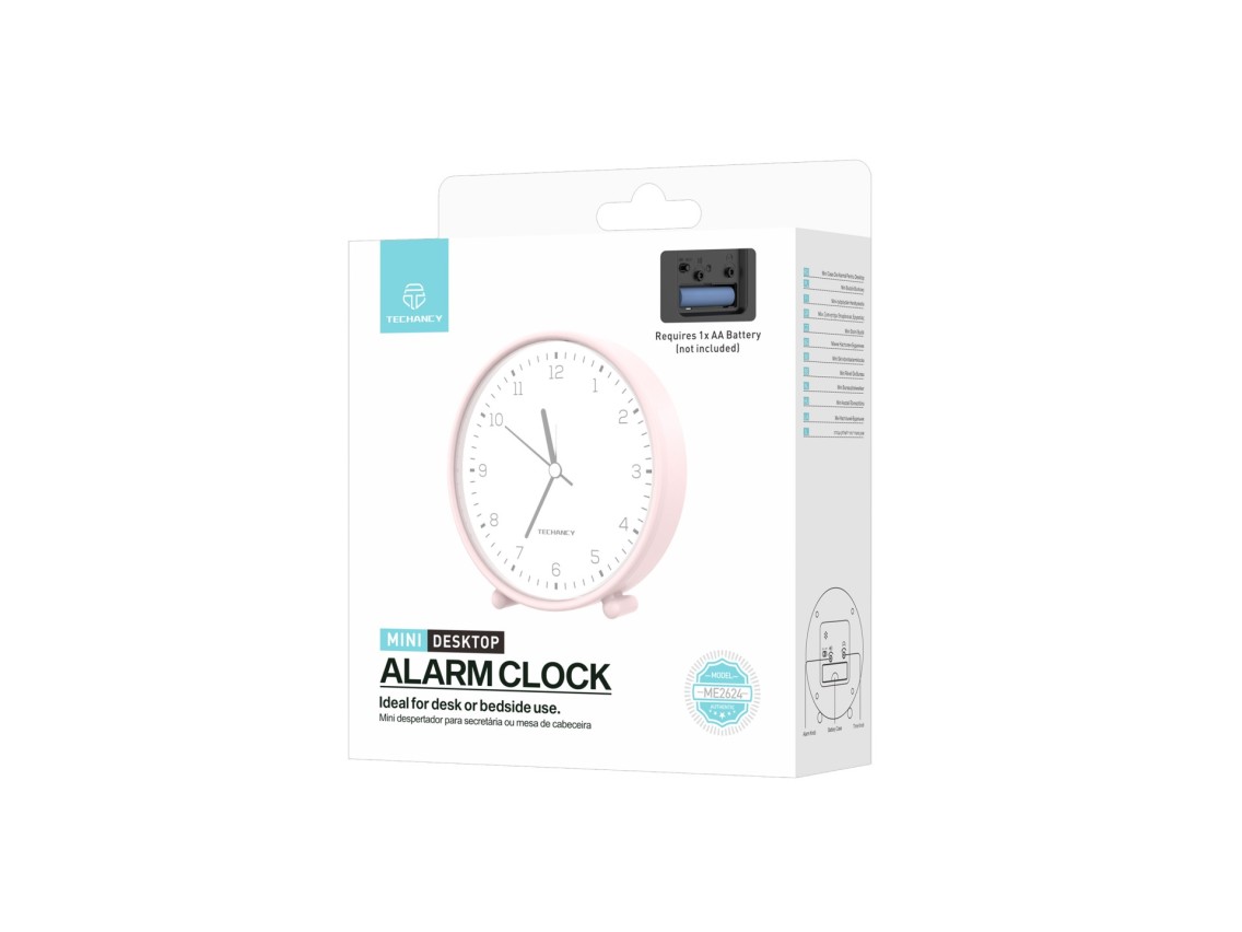 Techancy Mini ME2624 Silent Desk Alarm Clock, Large Numbers, Mirror, HD ABS Body, Portable for Bedro