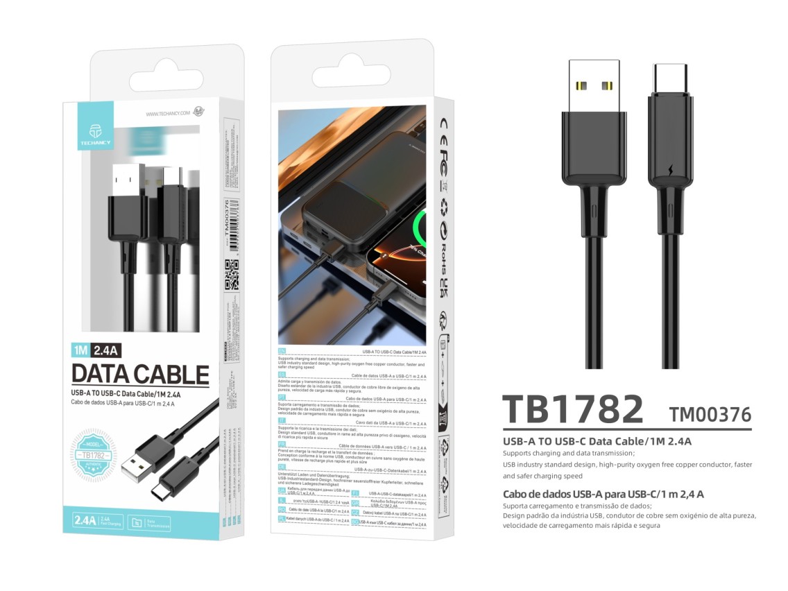 Techancy USB A to USB C Cable TB1782 1m 2.4A Fast Charging and Data for Android Phones and Tablets -